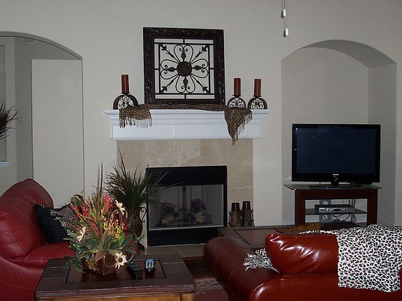 Family Room with arches and Fireplace