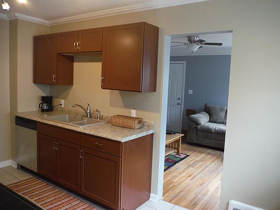 Kitchen with view into living room