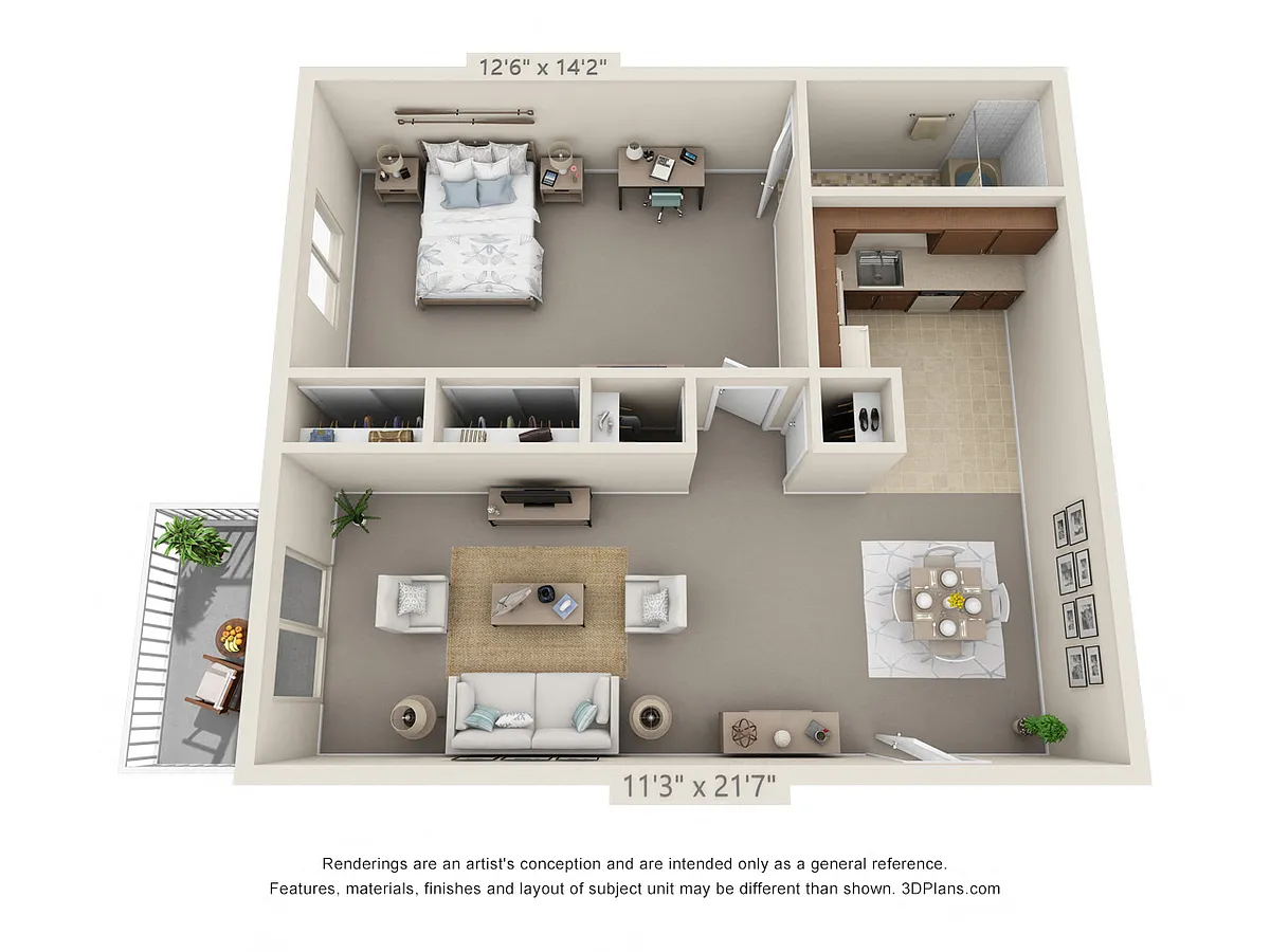 Floor plan 1 Bedroom, 1 Bath 565 (1st Floor)