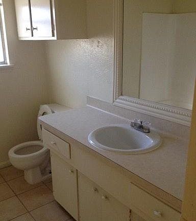 Bathroom has lots of storage