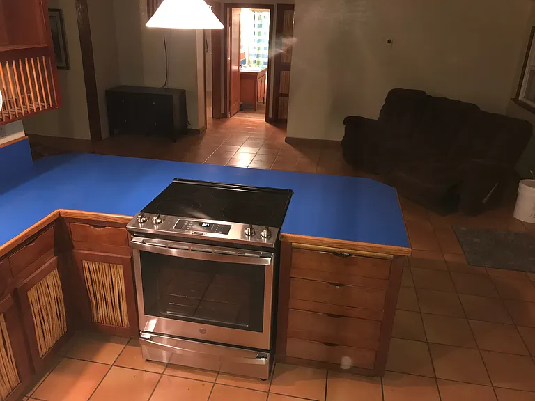 The kitchen area facing into the great room.
