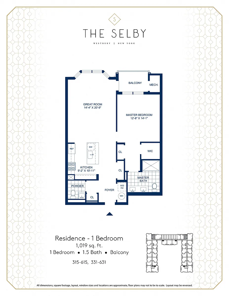 Floor plan 1 Bed - 1.5 Bath - Balcony