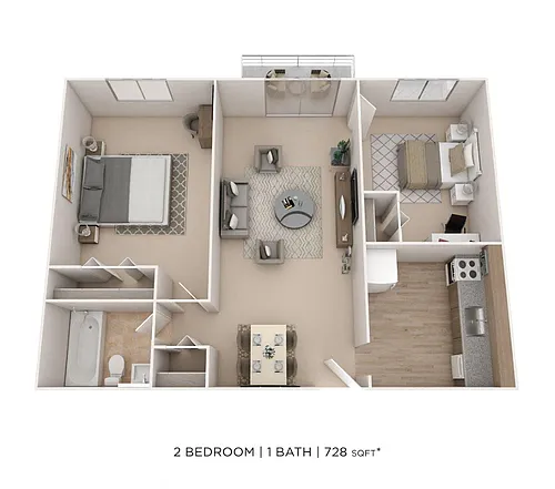 Floor plan Two Bedroom - 728 sqft