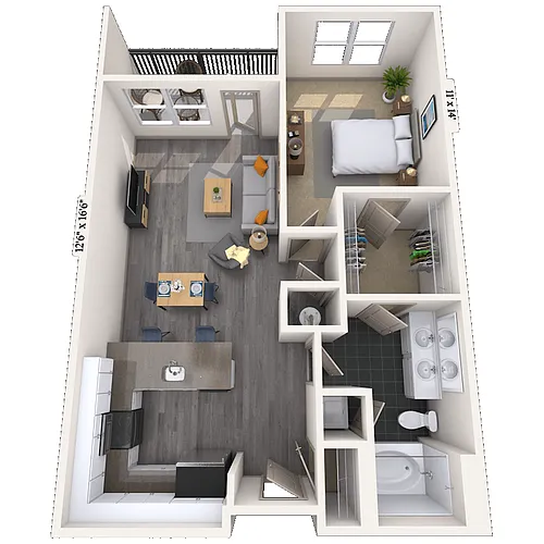 Floor plan Traditional 1x1 735-824 SF
