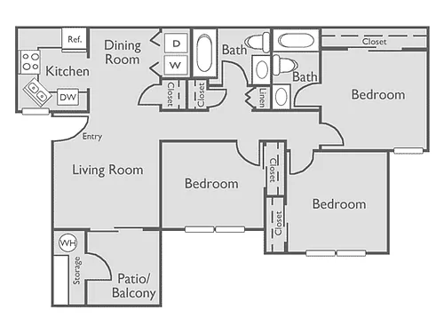Floor plan 3 Bed, 2 Bath