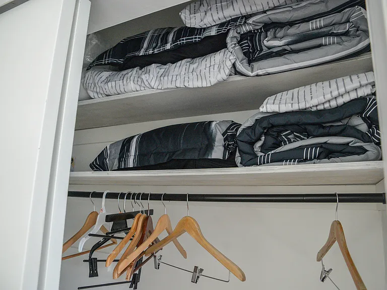 Hangers. Pillows, blankets, bed linens for the sofa beds. Steam iron and Full size Iron board