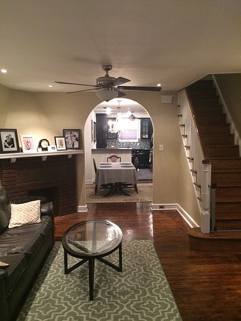 Front room view into kitchen