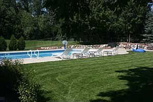 Backyard has Large Grass Area and a Pool