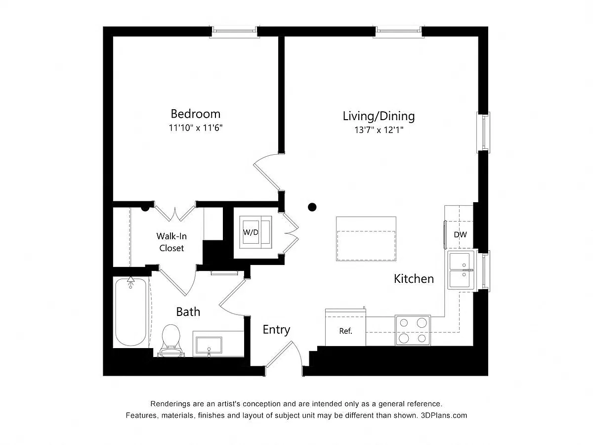 Floor plan One Bedroom - 1J