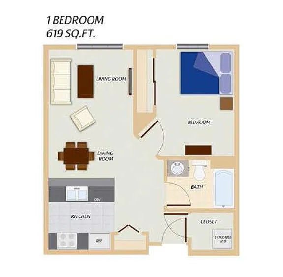 Floor plan Edgerton I - 1 Bedroom