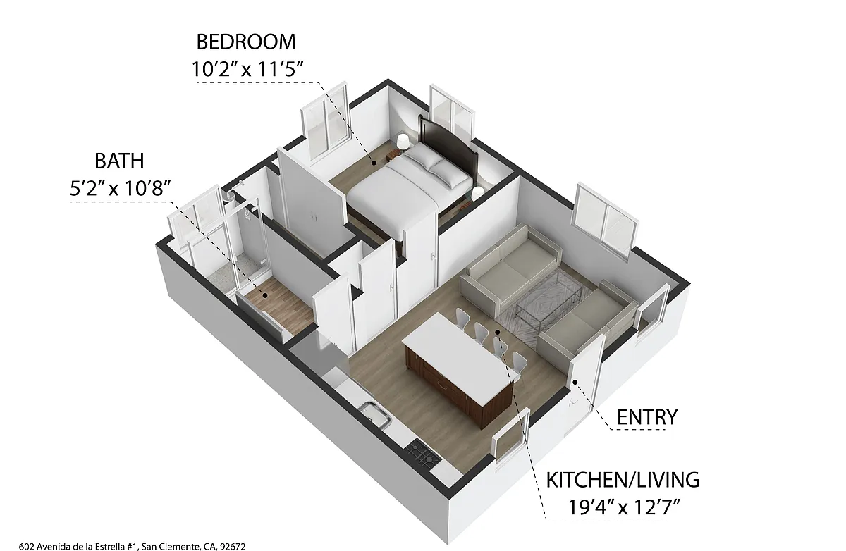 Floor plan 1 Bedroom, 1 Bathroom (B)