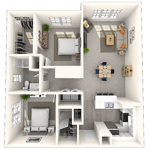 Floor plan Traditional 2x1 1049 SF