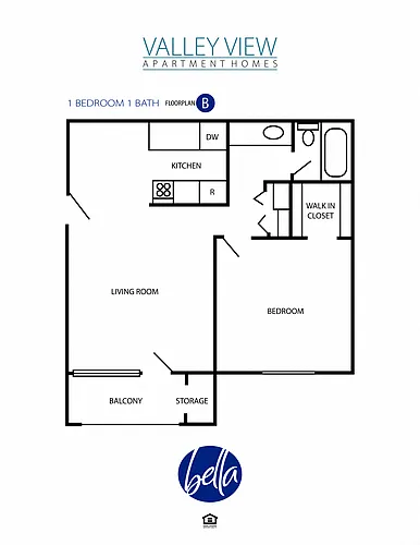 Floor plan 1 Bed / 1 Bath (B)