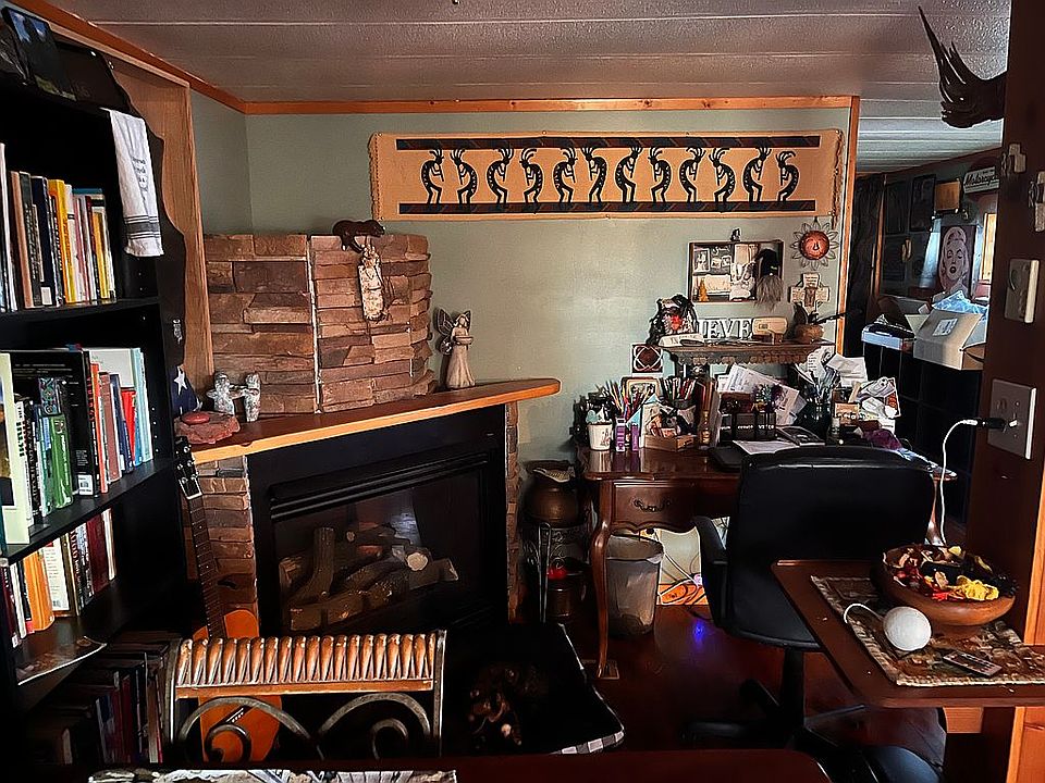 Fireplace in dining area