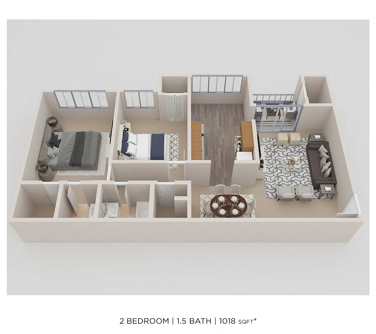 Floor plan Two Bedroom 1.5 Bath - 1,018 sqft
