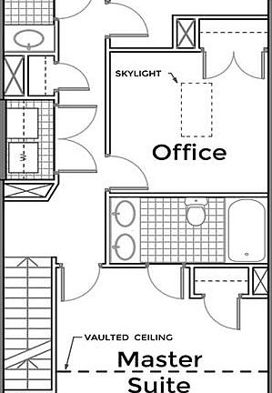 The second floor has a master suite, second bedroom, full bathroom and an office with a skylight