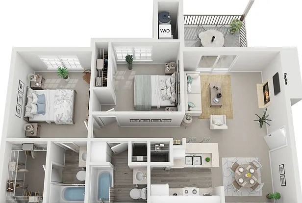 Two Bedroom Two Bathroom, 922 sqft, Stackable W/D Connections, Fireplace in Selected Units Two Bedroom Two Bathroom, 922 sqft, Stackable W/D Connections, Fireplace in Selected Units