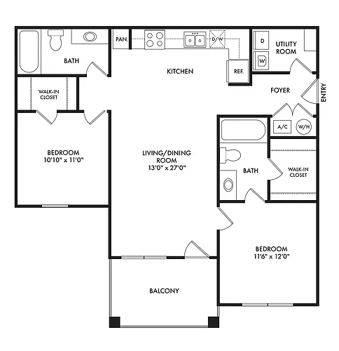 Floor plan 2 Bedroom 2 Bathroom