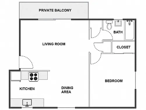 Floor plan 1 Bed / 1 Bath: Type F