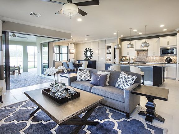 Model Representation Open concept gathering room, kitchen, and dining space