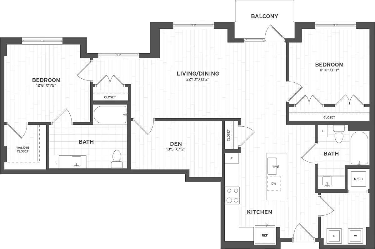 Floor plan 2 Bed/2 Bath Den ADA-B8A