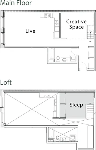 Floor plan 1 Bedroom Loft J