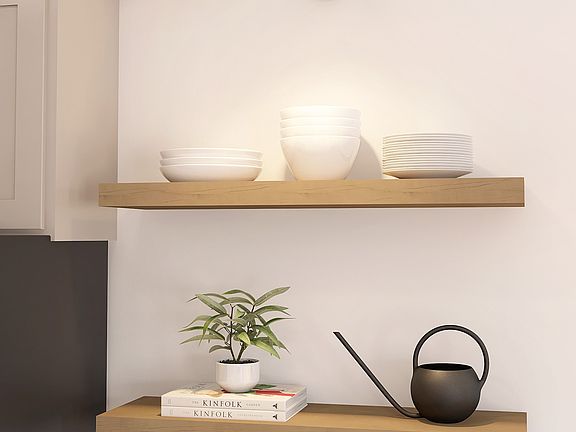 Floating shelves in kitchen