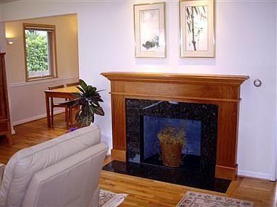 Mahogany and tile fireplace