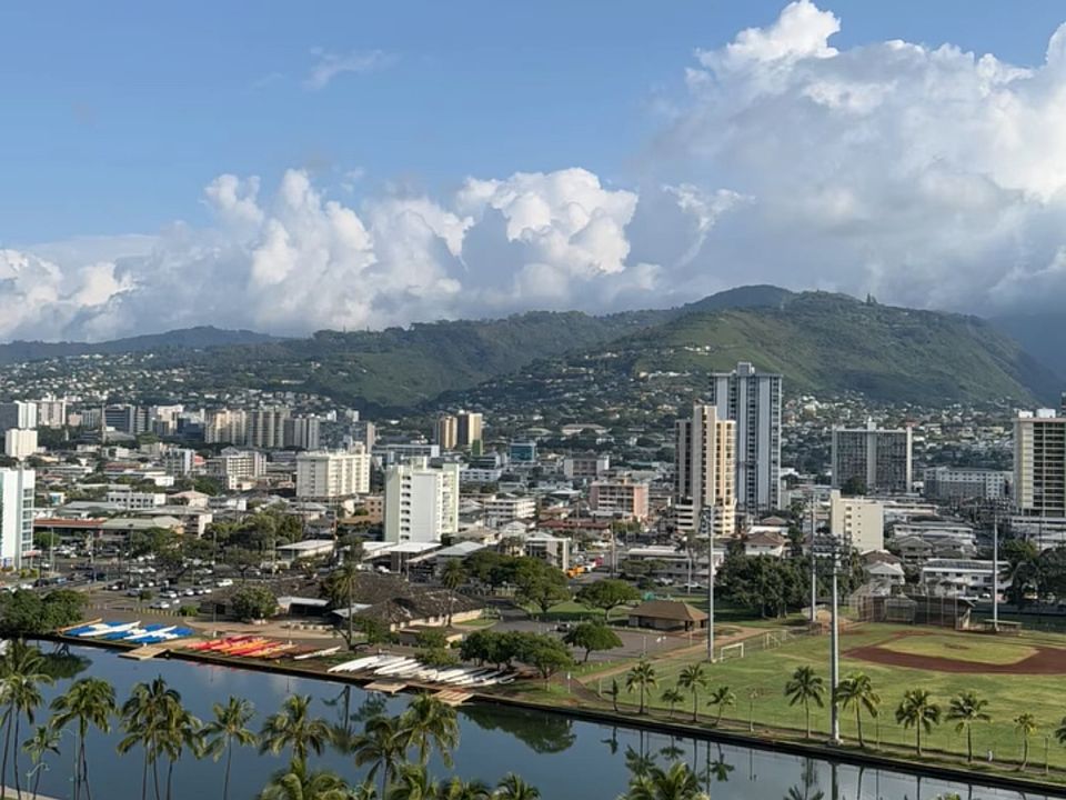 Balcony overlooking Ala wai and mountains