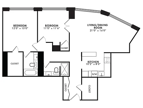 Floor plan 2-BR/2BA