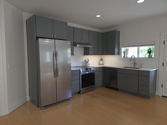 Everything is brand new. Backsplash is going in this week. Induction range, full size fridge, dishwasher, disposal, under cabinet lighting. Microwave and movable kitchen island available.