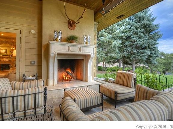 Close-up of patio's fireplace.