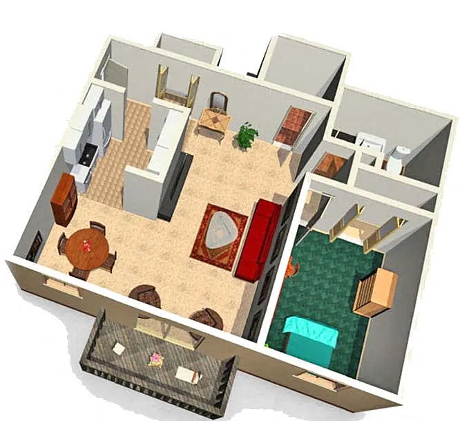 Floor plan 1 Bed | 1 Bath Green