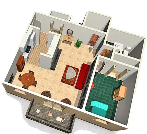 Floor plan 1 Bed | 1 Bath Green