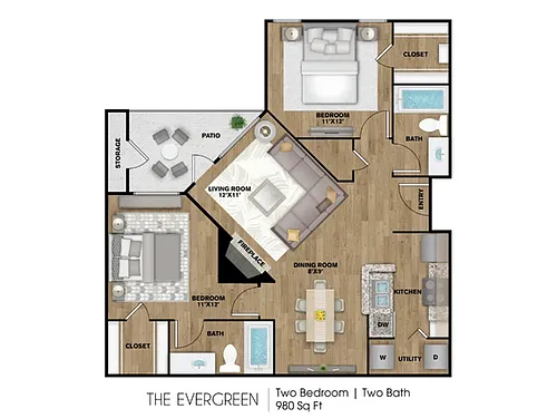 Floor plan 2 Bed, 2 Bath B (140% Income Restricted)