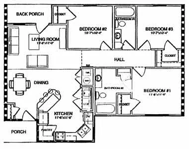 Floor plan 3 Bedroom, 2 Bathroom
