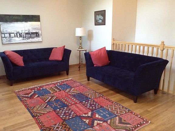 The loft seating area is an ideal home office or retreat