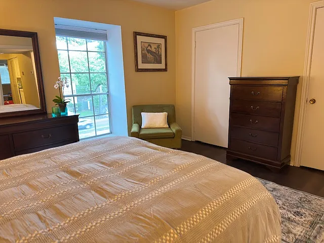 Bedroom with two closets and dressers (if rented furnished)