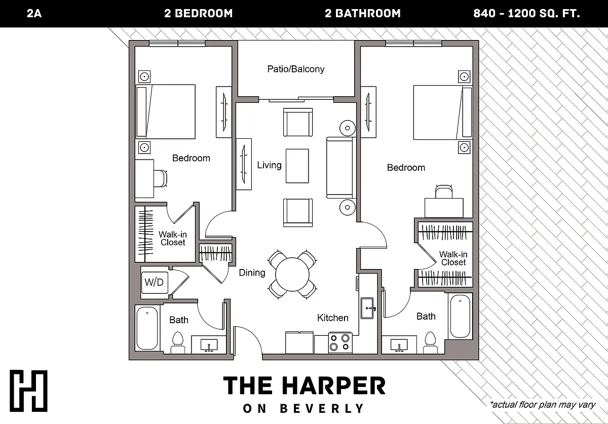 Floor plan Plan 2A - 2 Bedroom, 2 Bath