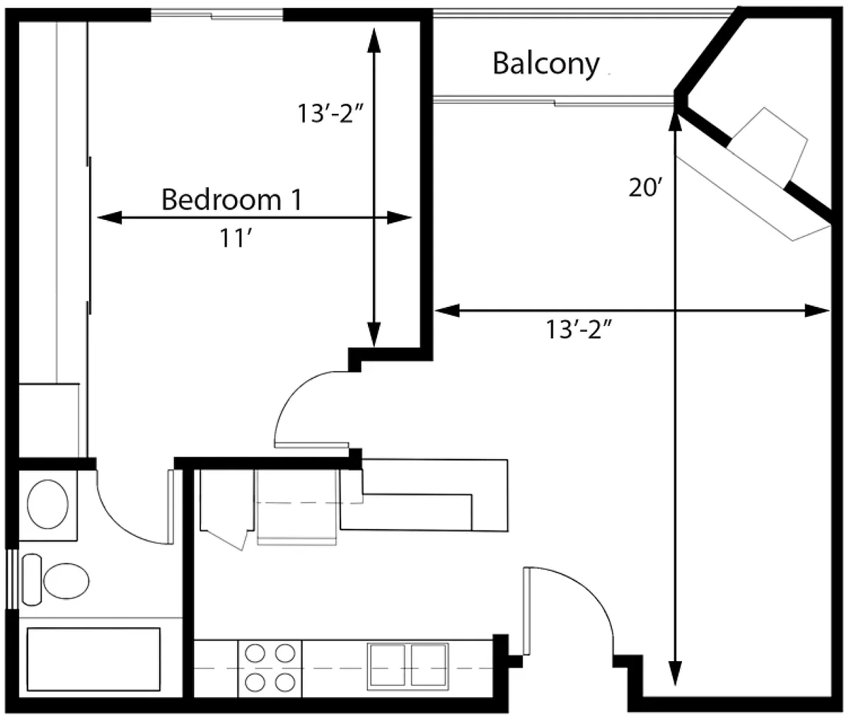 Floor plan 1BR 1BA - FLOOR PLAN F - 1441 MIDVALE