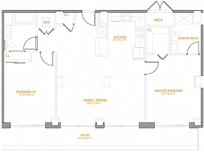 Floor plan 2 Bed/2 Bath-7J
