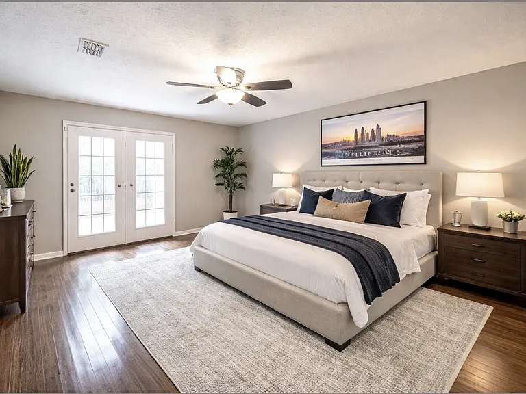Primary bedroom shown virtually staged