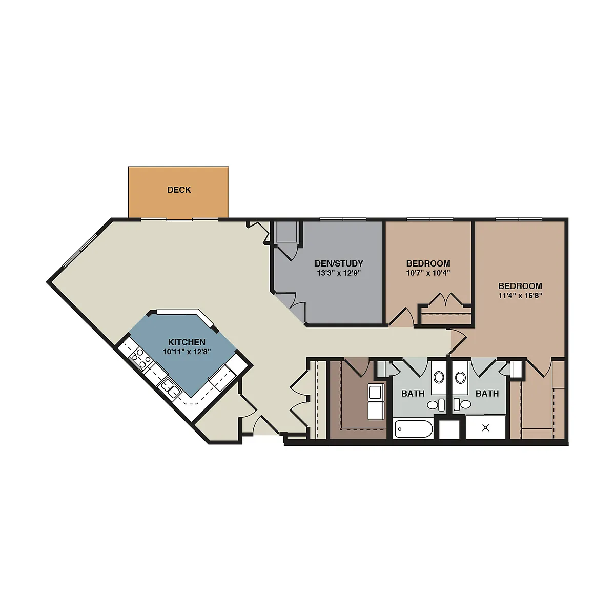 Floor plan 2H - 2 Bedroom + Den
