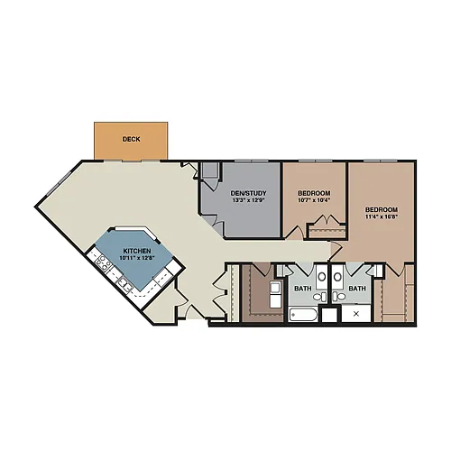 Floor plan 2H - 2 Bedroom + Den