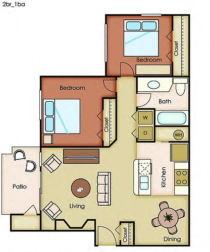 Floor plan Two Bedroom One Bath