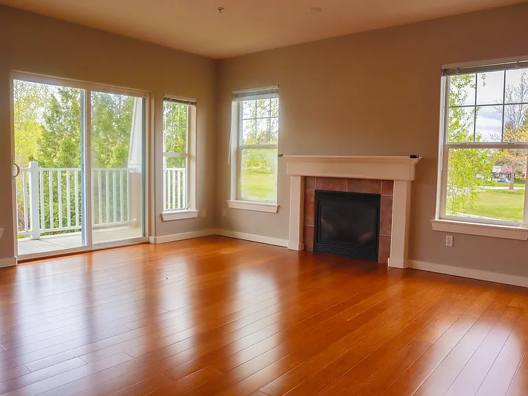 Cozy gas fireplace in living room.