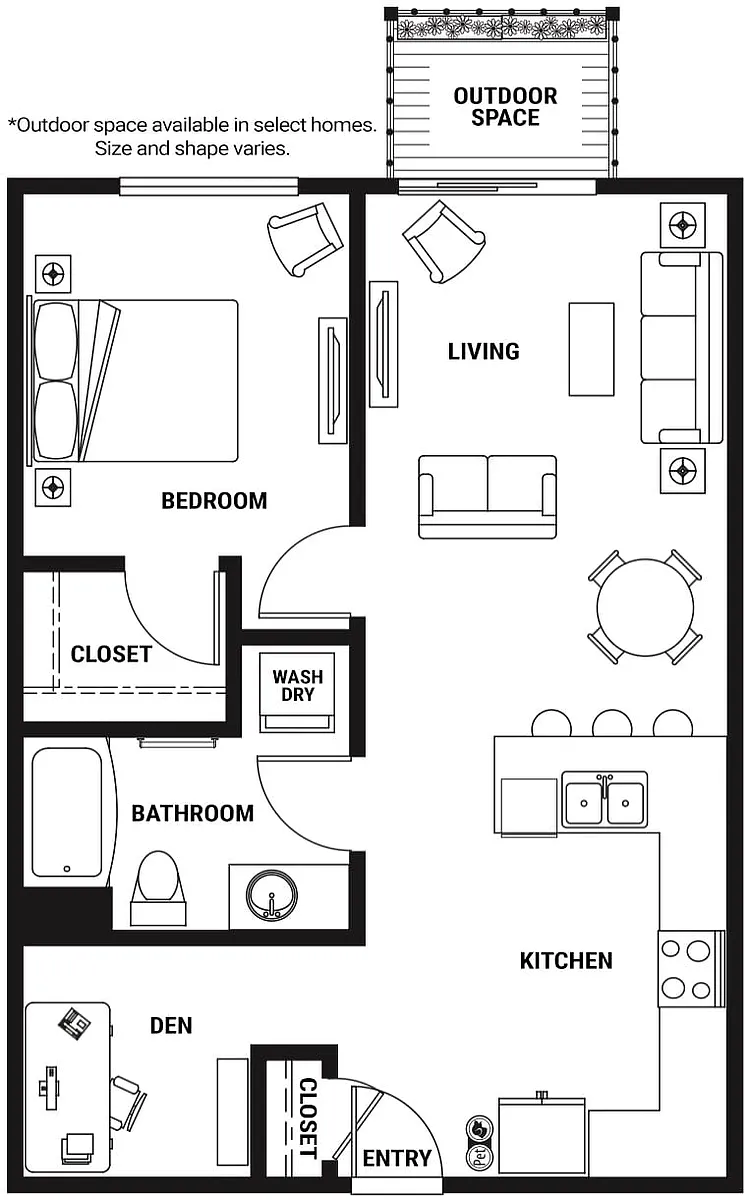 Floor plan AD3 One Bed + Den