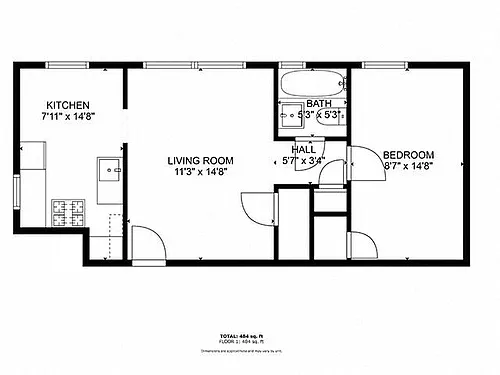 Floor plan 1 Bedroom 1 Bathroom