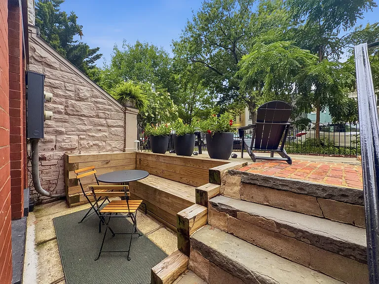 Private patio with built-in bench