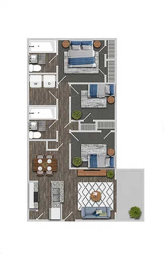 Floor plan 3 Bedroom B - Tax Credit 60% AMI